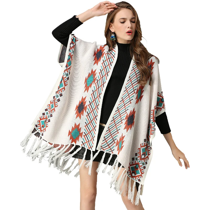 Ondraaglijk kook een maaltijd Smash Gebreide Kimono Vest Trui Herfst Lange Batwing Mouwen Split Kwastje  Etnische Patroon Vintage Boho Warm Vrouwen Vesten Poncho|cardigan  poncho|poncho patternwomen cardigan - AliExpress