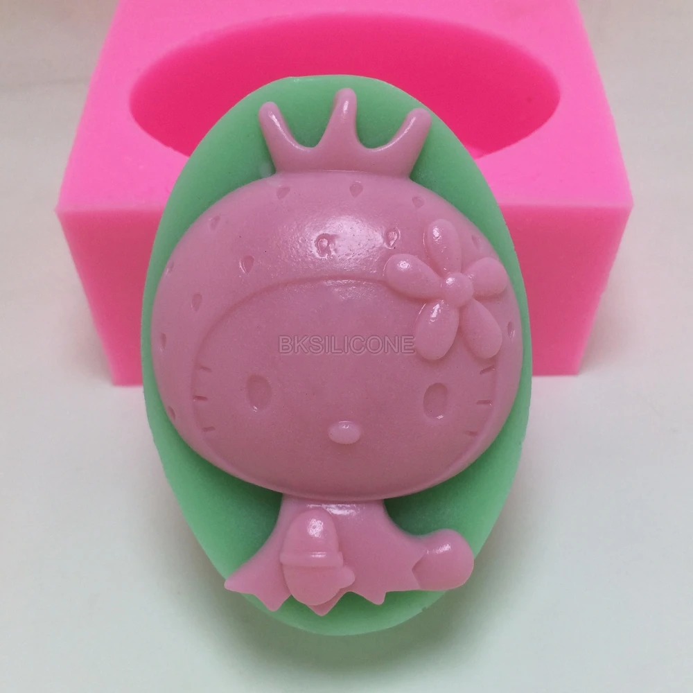 BN024 Cartoon Hello Kitty Cat Silicone Soap Mould Strawberry 3D Cake