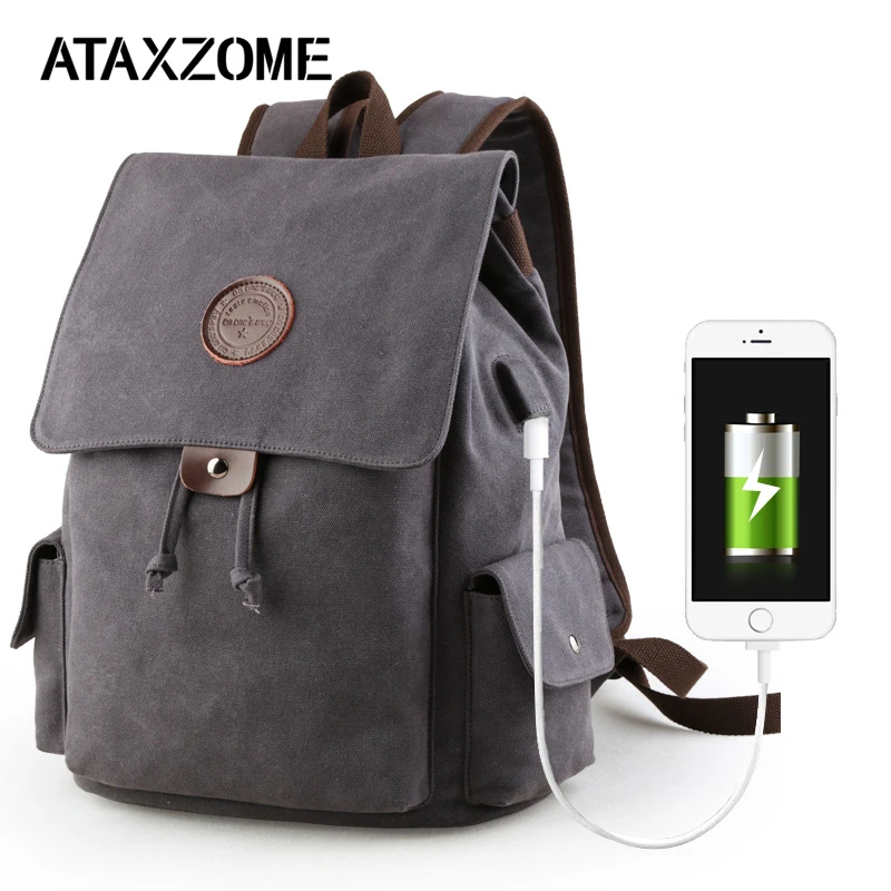 

ATAXZONE Multifunctional USB Charging Men's Backpack High Quality Canvas Outdoor Sports Backpack School Backpack