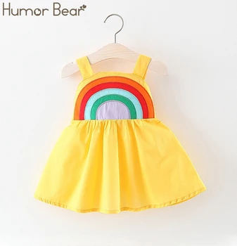 

Humor Bear Infant Summer Dress 2019 Brand New Fashion Baby Girls Clothes Lovely Stripe Sling Colourful Kids Birthday Party Dress