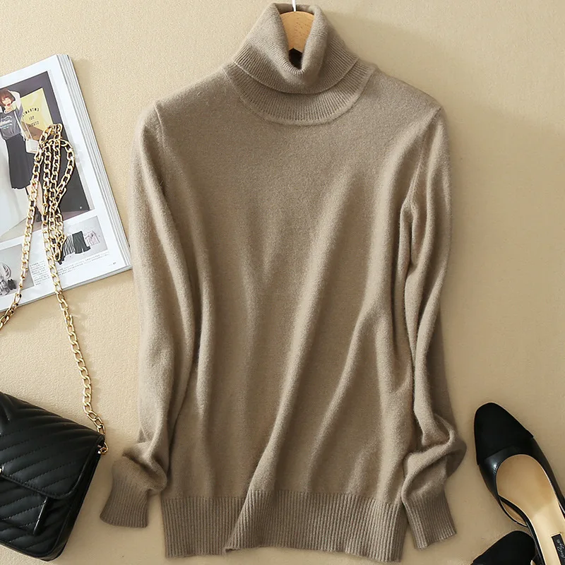 

Thoshine Brand Spring Autumn Style Women Knitted Cashmere Sweaters Turtleneck Solid Color Female Thin Pullovers Office Jumpers
