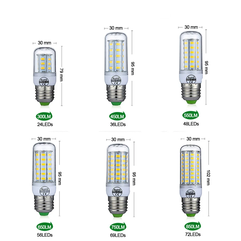 E27 светодиодная лампа E14 Светодиодная SMD5730 220 В кукурузная 24 36 48 56 69 72 светодиоды