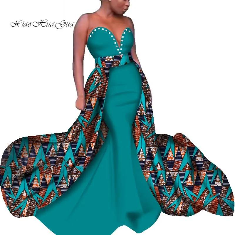2019 африканские вечерние платья для женщин Bazin Rich без бретелек Женская африканская Дашики, длинные, длина до пола, платья одежда wy4087