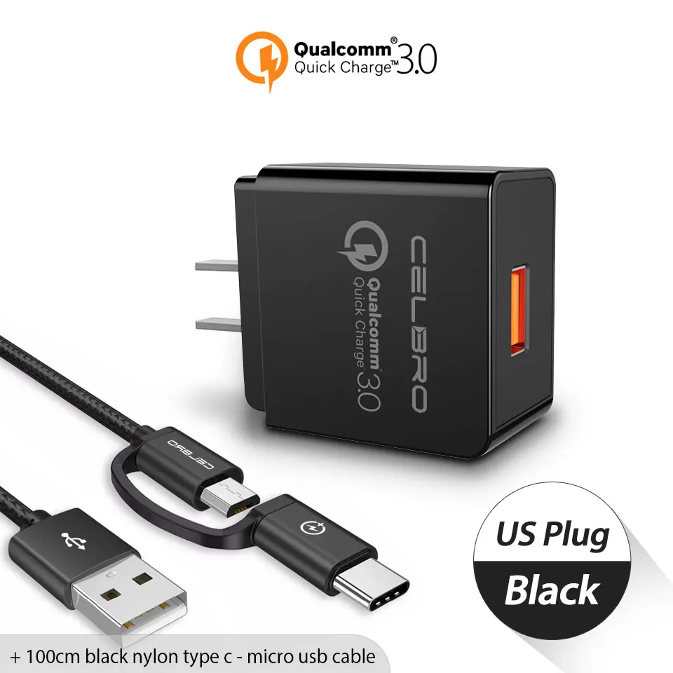 Быстрая зарядка 3,0 USB быстрое зарядное устройство QC3.0 быстрое настенное зарядное устройство адаптер для samsung Xiaomi huawei FCP зарядное устройство для мобильного телефона EU US - Тип штекера: Black US Charger Set