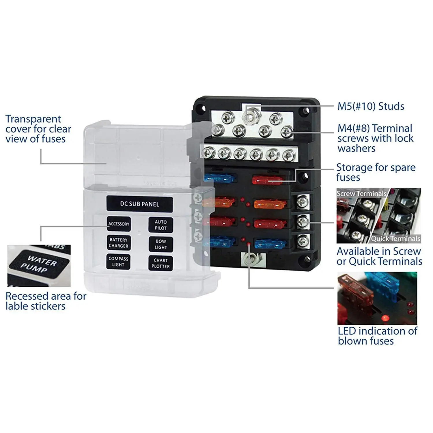 

6 Way DC32V 100A Blade fuse blocks screw terminals with 12P negative busbar
