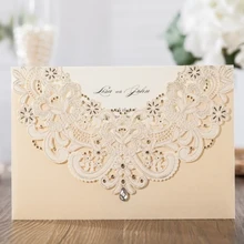 

WISHMADE 100pcs New Neck Lace Design Laser Cut Wedding Invitation with Gold Hollow Flora Favors, Cards Kit Customizable CW6115
