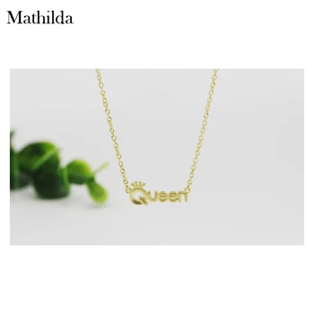 

Queen Script Necklaces, S925 Gold Color Letter Pendant Necklace Clavicle Chain Statement Necklace Women Jewelry RS007