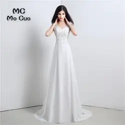 Простой Новое поступление 2017 года Свадебные платья Robe De Mariage Свадебные платья с кристаллами Кружево Vestido De Noiva спинки свадебное платье