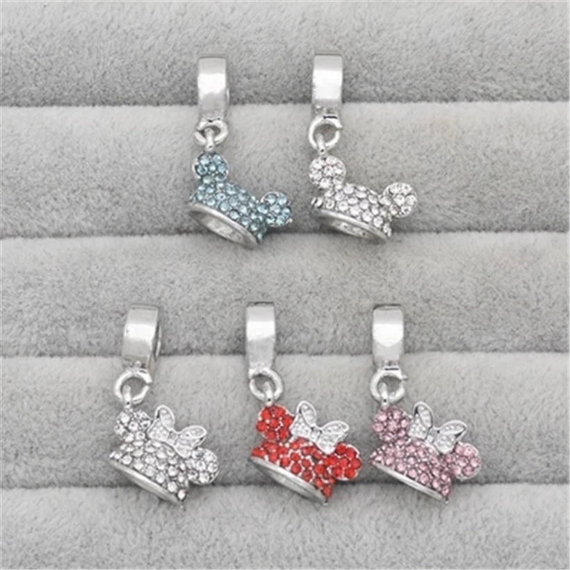 

Vogue DIY European Beads Cartoon Lovely Mickey Minnie Head Pendant Charms Fit European Bracelet Charms Crystal Beads 2Pcs/Set