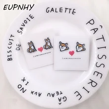 EUPNHY 2 шт Шиба ину серьги-гвоздики в виде собаки для женщин и девочек гипоаллергенные Мультяшные серьги в виде животных Ювелирные изделия амулеты Bijoux