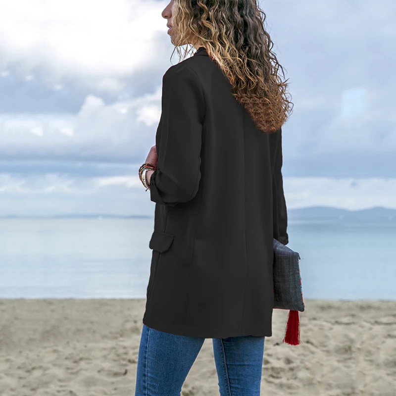 Women's Stylish Solid Blazers Fashion Long Sleeve Open Stitch Blazer Feminino Plus Size Female Jacket Casual Outerwear Tops