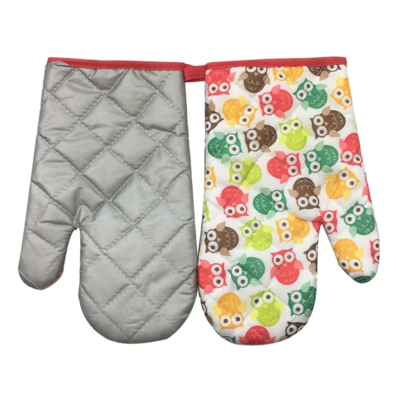 4 Pieces Small Owls Printed Cotton Oven Mitts for Out door BBQ or Kitchen Supplies Oven Glove