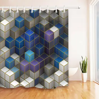 

Creative Color Blocks Bathroom Waterproof Fabric Shower Curtain Hooks