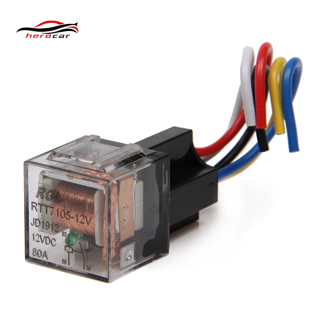 

HEROCAR New Car Motorcycle SPST 4P 12V 12Volt 80A 80AMP Transparent Waterproof Car Relay 4 Pin + Socket 10CM Line