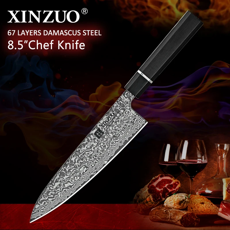 XINZUO 8 5 ''в шеф повара кухонный нож сталь Высокоуглеродистая VG10 Дамасская Santoku