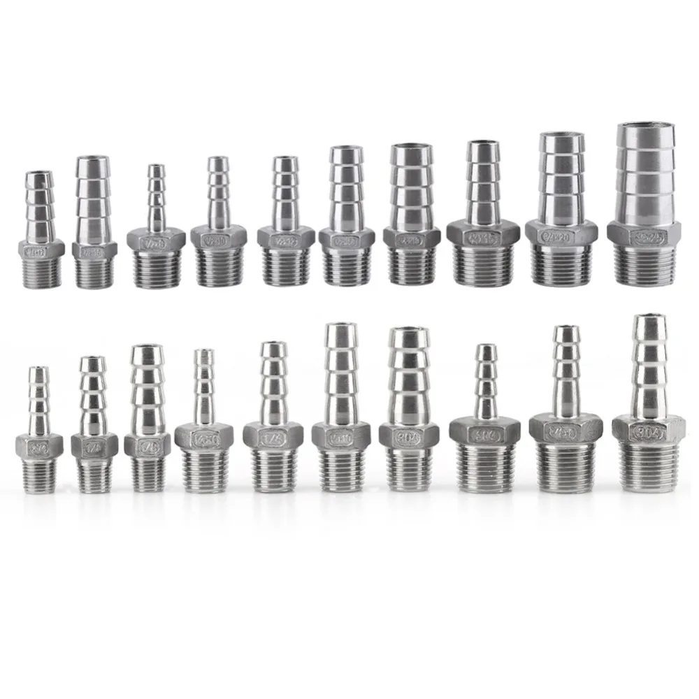 

Hose Tail Fitting Stainless Steel Male BSP 1/8" 1/2" 1/4" 3/4" Thread Pipe Fitting Barb Hose Tail Connector 6mm to 25mm Tools