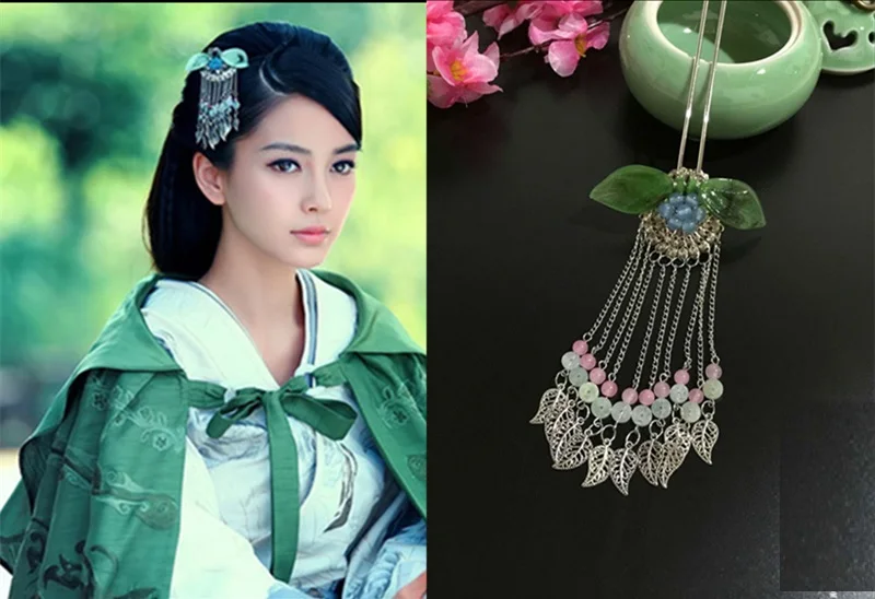 Костюм принцессы ханьфу династии ханьфу, зеленый плащ, tv Play Love Story of the dessert-Yun Zhong Ge Female Hanfu - Цвет: A hair stick 1pc