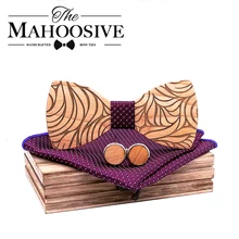 Мужской деревянный галстук-бабочка галстук набор носовой платок запонки деревянная Бабочка Свадебный галстук корбата деревянные галстуки Набор шейных платков Нежная мужская одежда мода