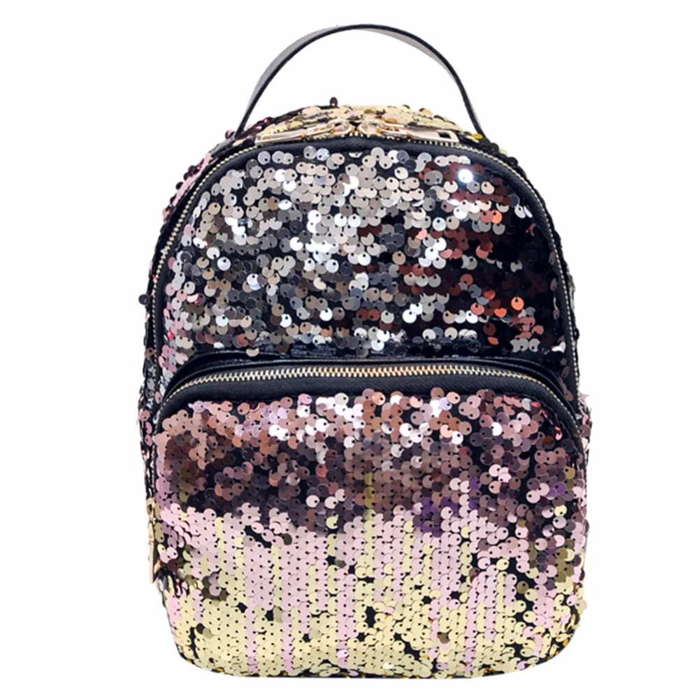 Mini PU+Sequins Backpack Women School Bags Princess Bling Backpack Bag