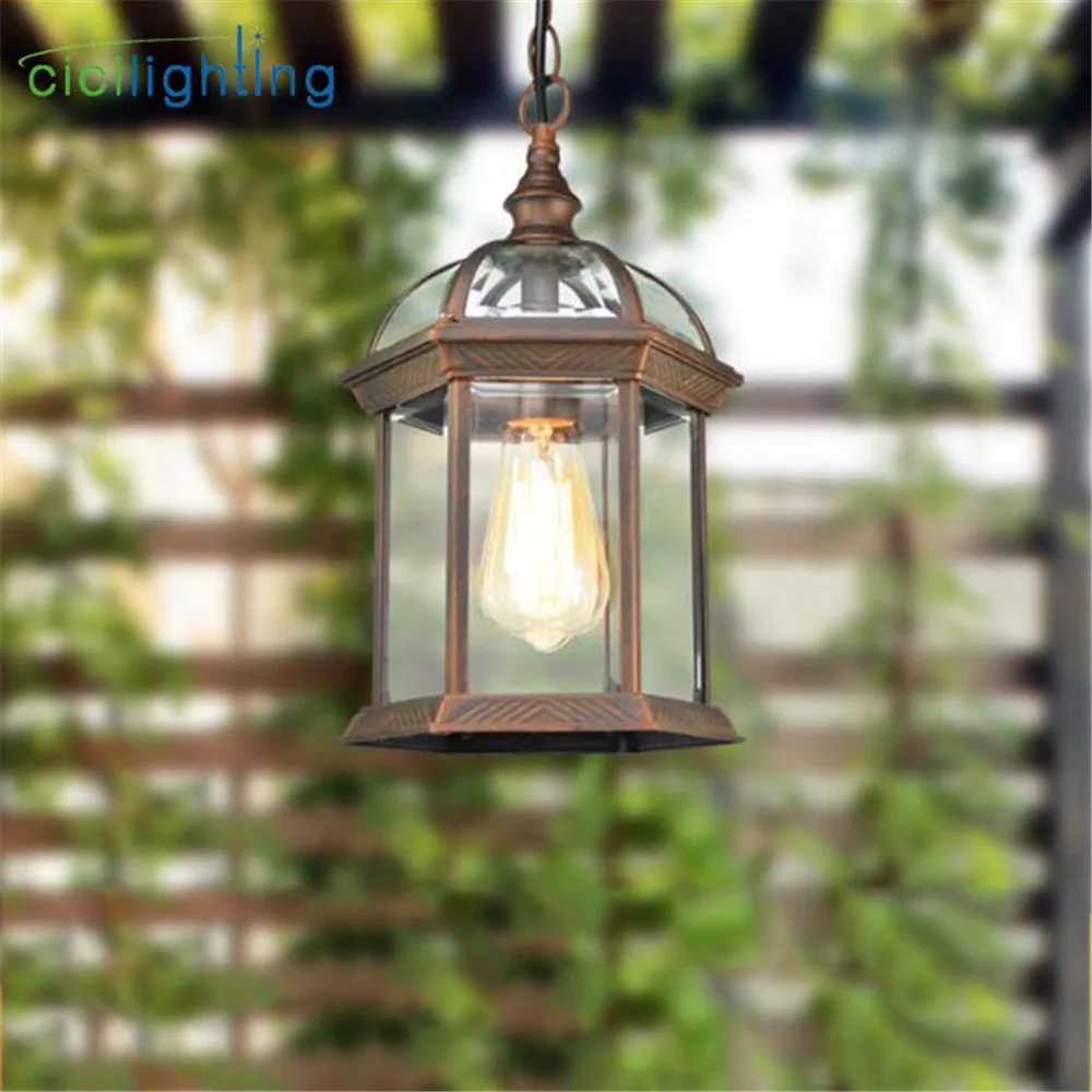 Antique Aluminum alloy+ glass shade outdoor pendant lights,black brown grape rack exterior pathway walkway aisle hanging lamp