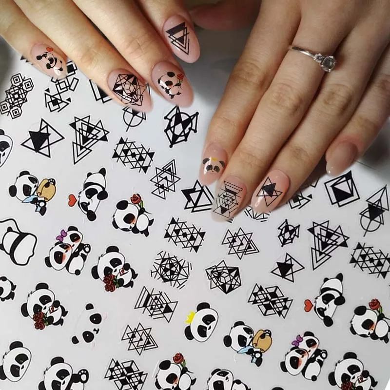  New Design Nail Sticker panda Geometric Water Decals Moon Transfer Slider Manicure Nail Art Tips