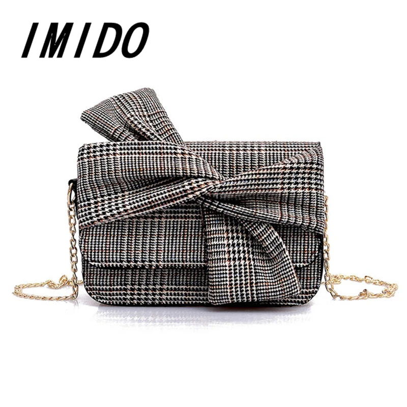 

IMIDO 2019 Summer New Style Fashion Female One-Shoulder Diagonal Small Square Bag Cute Bow Lattice Travel Shopping Lovely Luxury