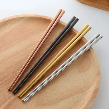 

100pairs high grade 304 stainless steel chopsticks square hollow chopsticks four colors choose simple style gift WB191