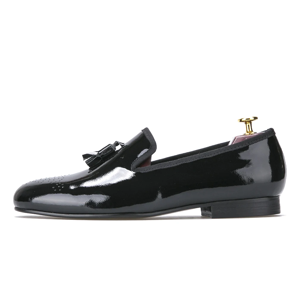 Black Patent Leather Men Dress Shoes with Tassel Men Loafers Men Flats chaussure homme men dress shoes leather