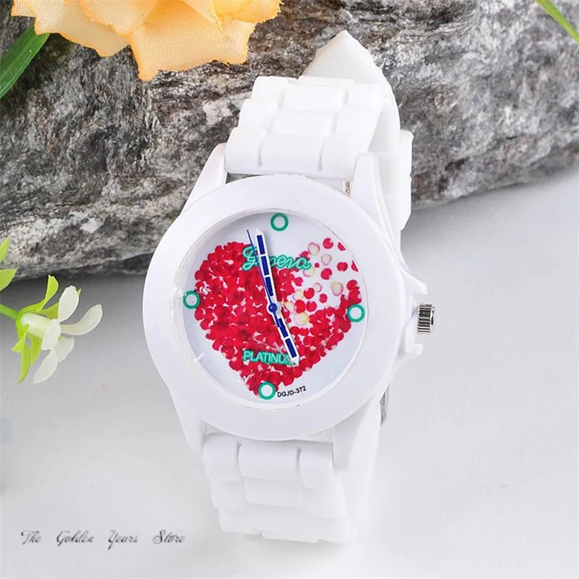 Новая мода Relogio Feminino Reloj Mujer женские часы женский силиконовый желе красные лепестки в форме сердца кварцевые аналоговые спортивные наручные 661D21 - Цвет: Белый
