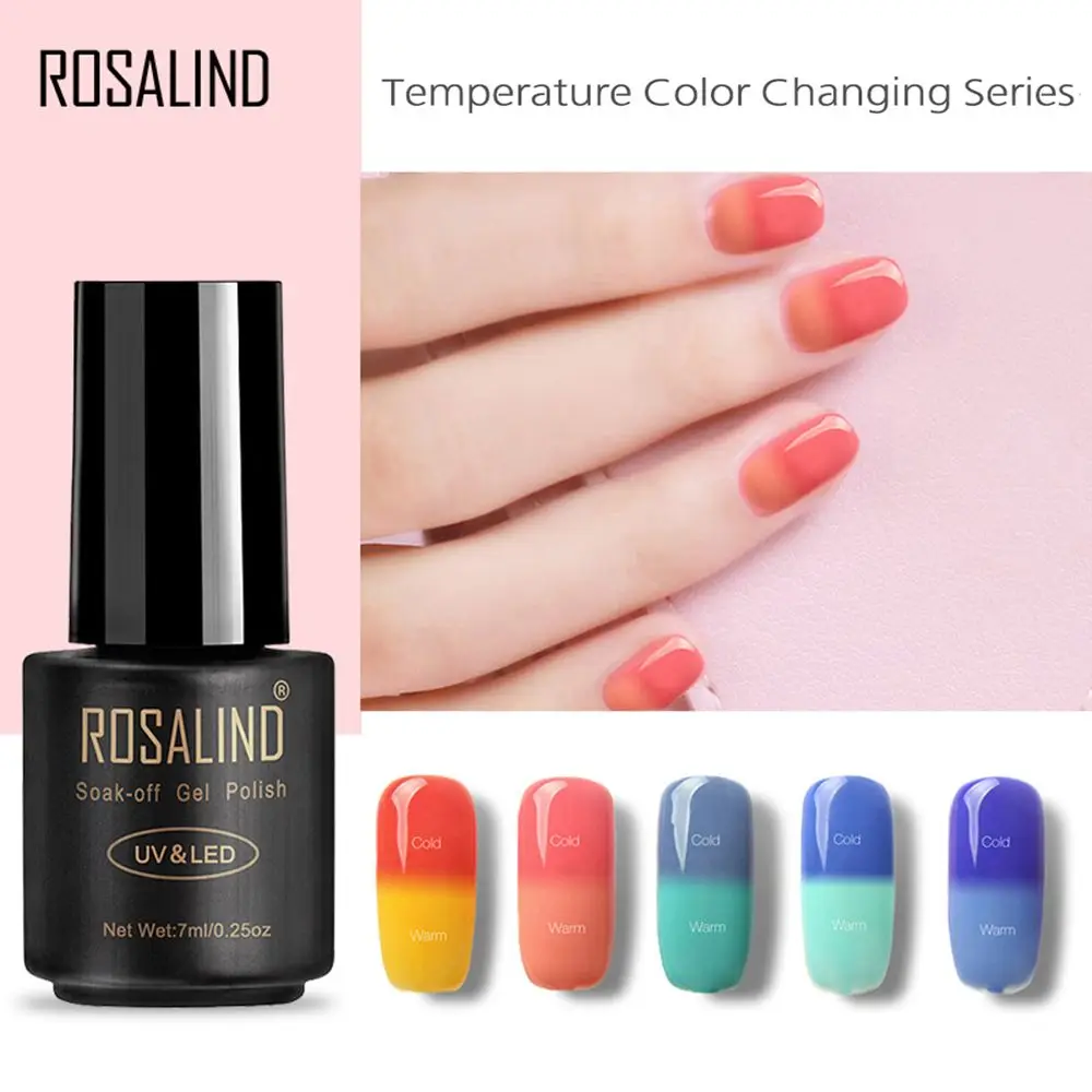 

ROSALIND Thermal Nail Polish Glitter Temperature Color Changing Rainbow UV LED Gel Manicure Varnish Gradient Nail Lacquer
