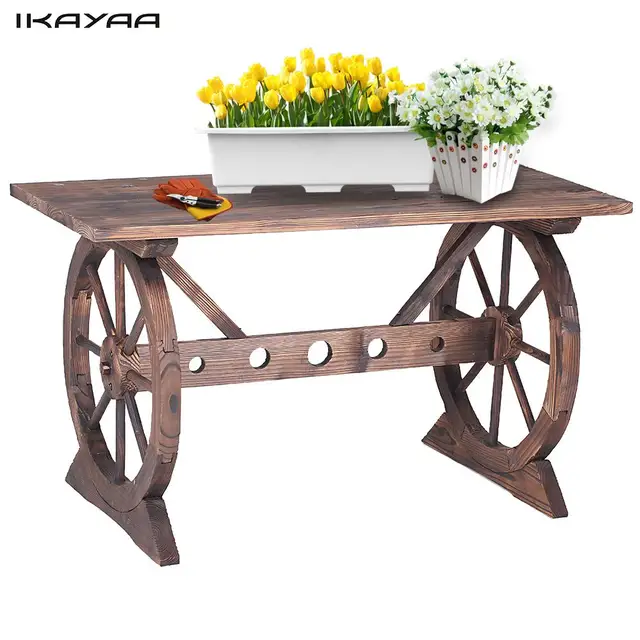 ikayaa wagon wheel wood outdoor potting table work station garden plant stand table garden furniture us - Garden Furniture Tables ikayaa wagon wheel wood outdoor potting table work station garden plant stand table garden furniture us - Garden Furniture Tables