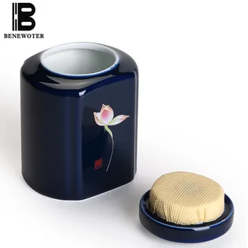 

Japanese Style Ji Blue Glaze Porcelain Tea Caddy Handmade Ceramic Kung Fu Tea Set Jar Candy Sealed Storage Caddy Home Decor Gift