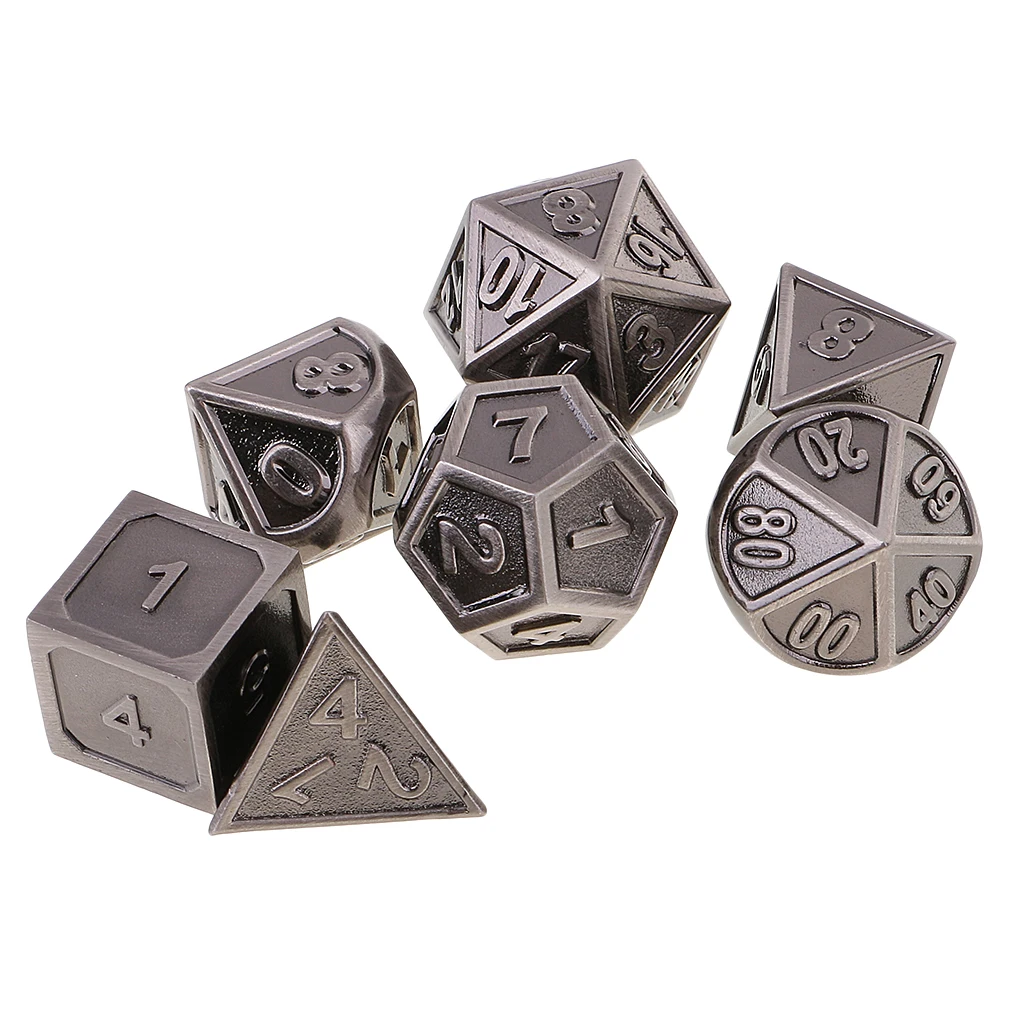 Funny Zinc Alloy Multi Sided Dices 7 Dice Set For D&D RPG Games Antique Nickel/Copper Picnic Camping Travelling Kids Adults Game