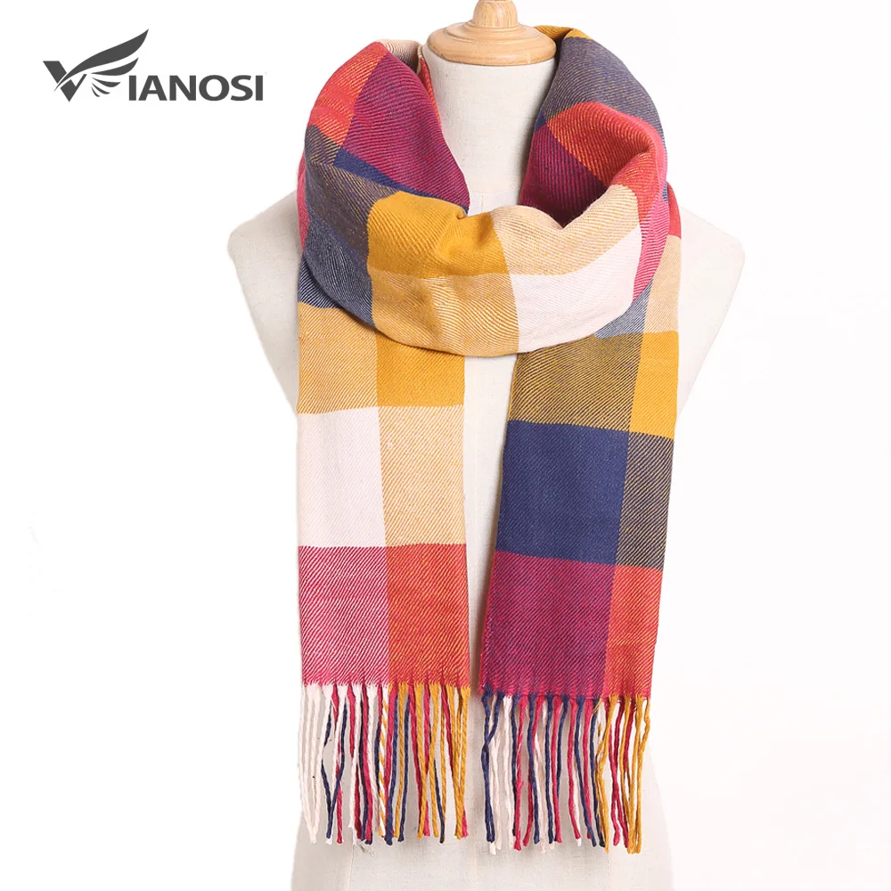 [VIANOSI] клетчатый зимний шарф женский тёплый платок одноцветные шарфы модные шарфы на каждый день кашемировые шарфы