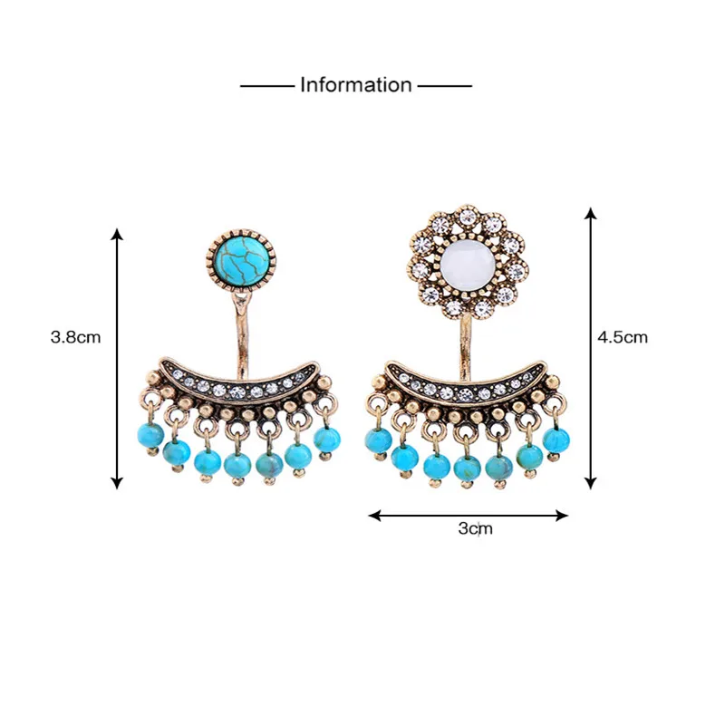 Крыло ЮК tak 3 пар/компл. богемные серьги комплект с украшением в виде кристаллов с топом с цветочным принтом модное джинсовое пальто с бахромой в виде шариков для девочек камень Винтаж золото Цвет серьги-гвоздики