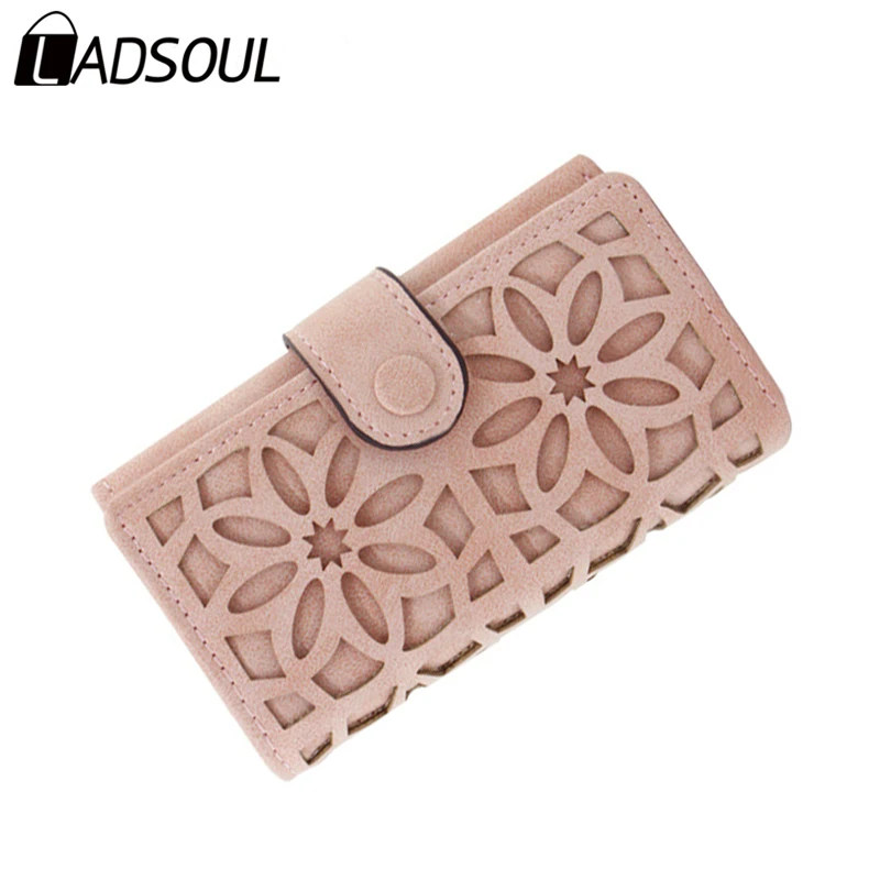

LADSOUL Wallet Short Women PU Leather Wallets Solid Female Business Vintage Hollow Out Purse Women'S Card Holder Wallets A3072/h