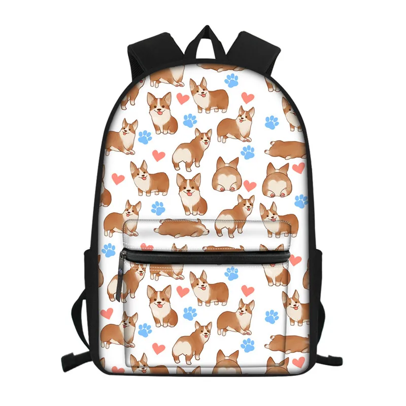 Школьный рюкзак с принтом собаки корги для подростков, мальчиков и девочек, милый рюкзак для начальной школы, черный рюкзак Mochila Escolar - Цвет: Z4617Z58