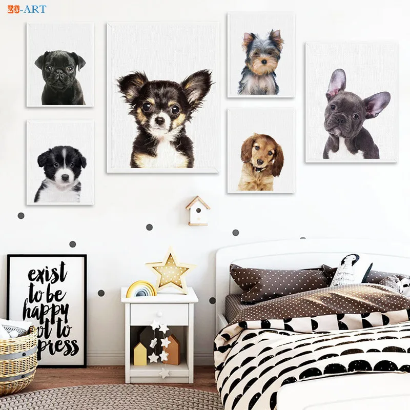 

Baby Animal Print Puppy Dog Poster Canvas Painting Wall Art Kids Room Decoration Picture Nursery Decor Baby Shower Gift No Frame