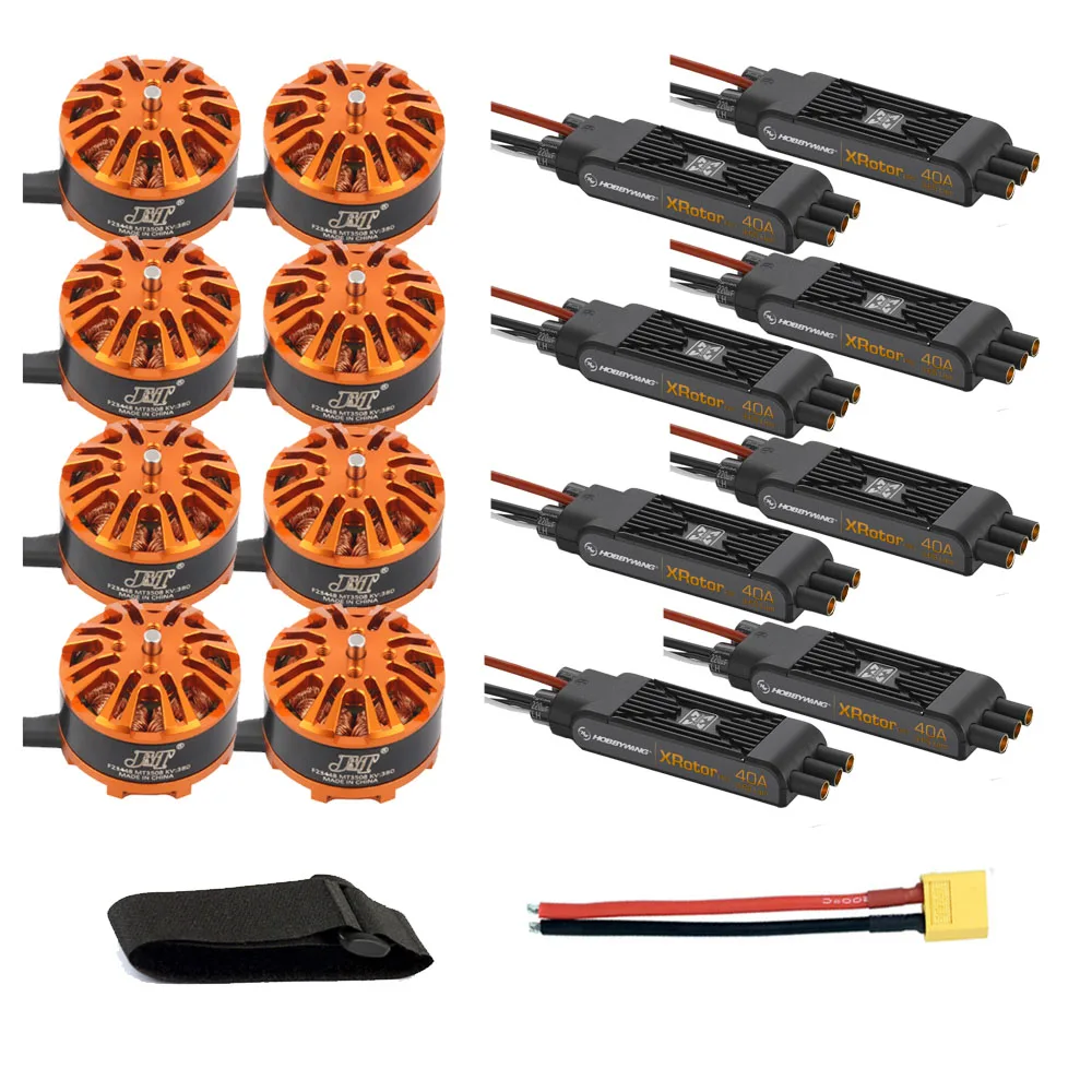 

JMT DIY 8-axis Quadcopter Motor Combo 8pcs 3508 380kv Motor 8pcs Hobbywing XRotor Pro 40A ESC XT60 Connector Fastening Tape
