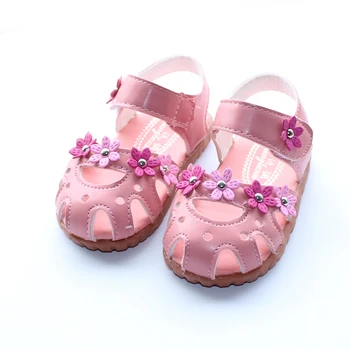 

2019 baby girls sandals shoes children rivets flower toe cap covering sandals kids soft leather sandals child princess shoes