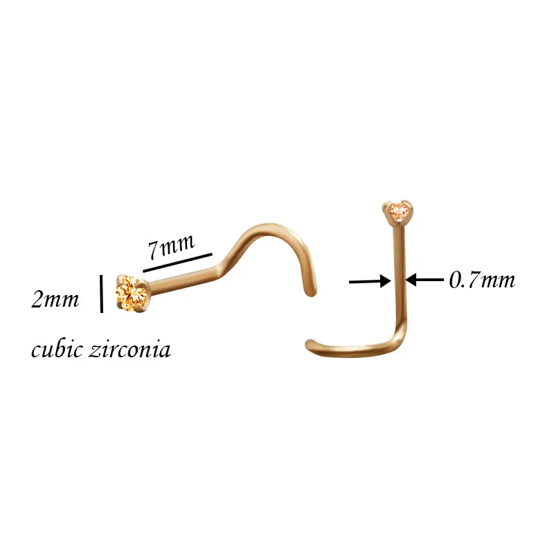 New Women's Sexy Nose Rings Small Piercing Studs Surgical Stainless Steel 2mm Zirconia 6 Colors Anti-allergic Body Jewelry   2