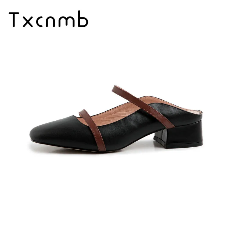 

TXCNMB 2019 Sandals For Women New Fashion Genuine Leather High Heels Shoes Woman Fashion Dress Wedding Party Shoes Slippers