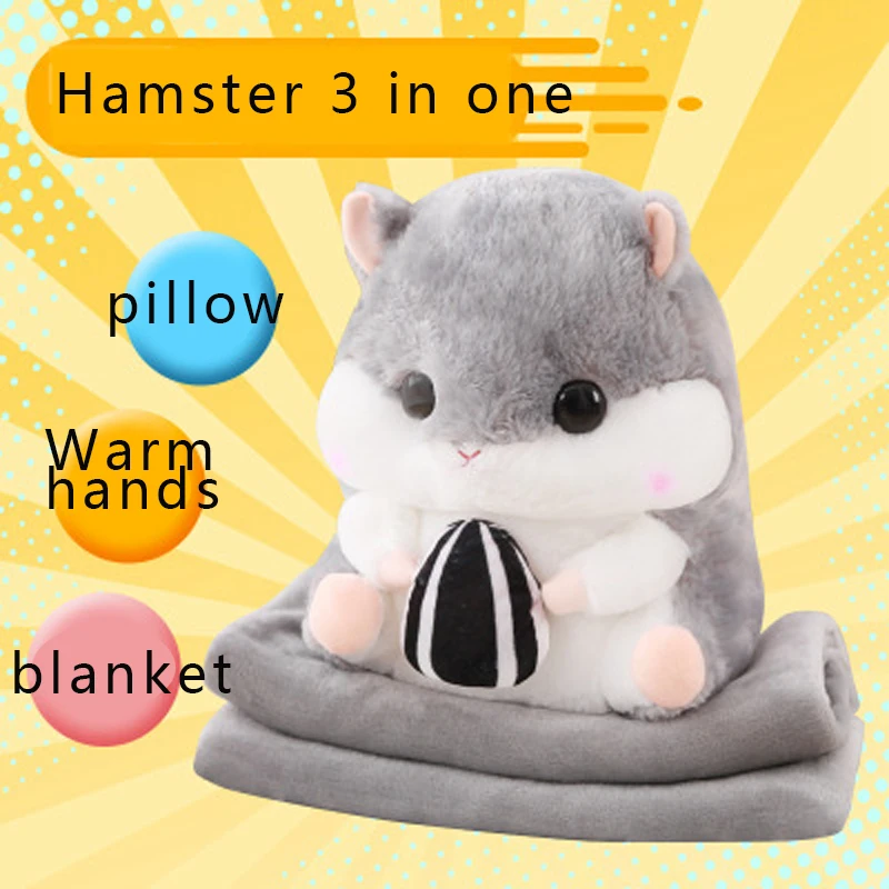 

U-miss Multifunction 3 In 1 Hamster Pillow Air Conditioning Blanket Warm Hands Plush Toy Cartoon
