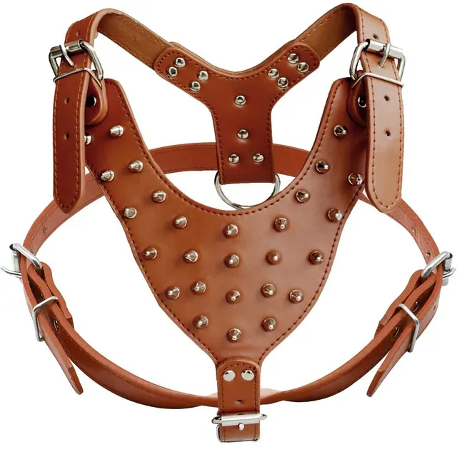 Pu Leather Dog Harness for Large Breed Adjustable Spiked Rivets Studded Pet Dog Harness Vest Pet