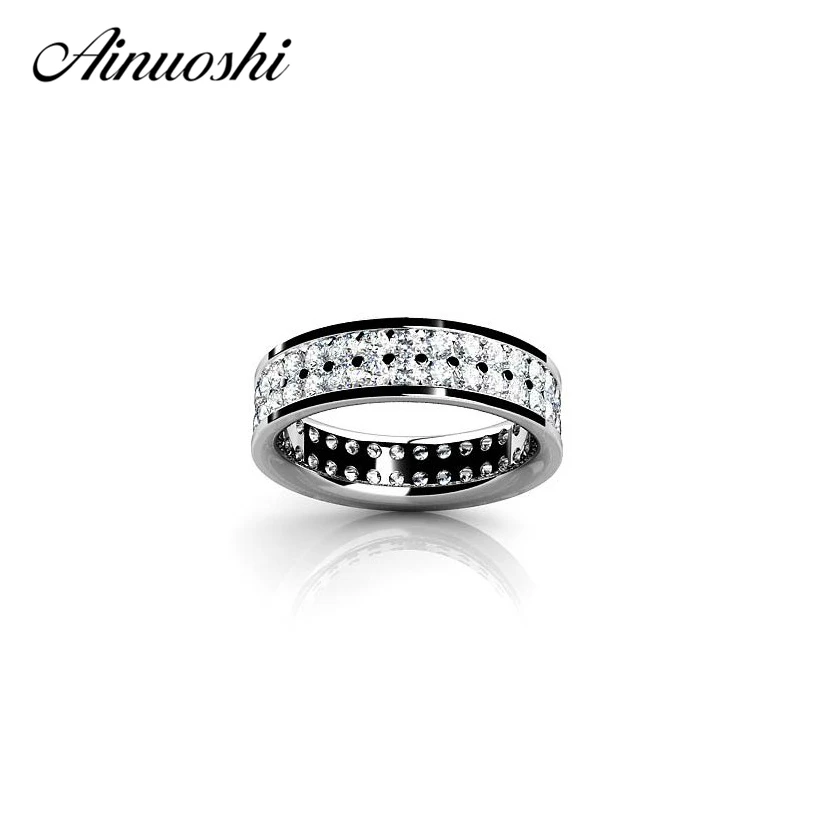 AINOUSHI Fashion Solid 925 Sterling Silver 2 Rows SONA Rings Women