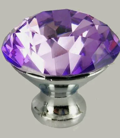In Stock Purple Crystal Drawer Knobs 30mm Dresser Handle Pull