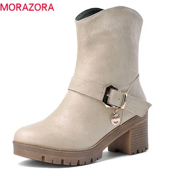

MORAZORA 2020 new arrival round toe autumn winter ankle boots women buckle high heels shoes woman fashion slip on ladies boots