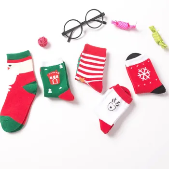 

2018 Girls fashion socks Christmas 5 Pairs Casual print Winter Autumn Ankle-high length Snowflake Santa Xmas New Soft Socks