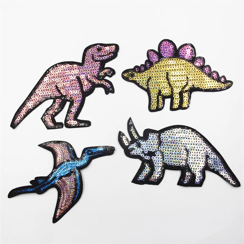 Embroidery Patch,a set of Dinosaur Embroidered patches,with sequins