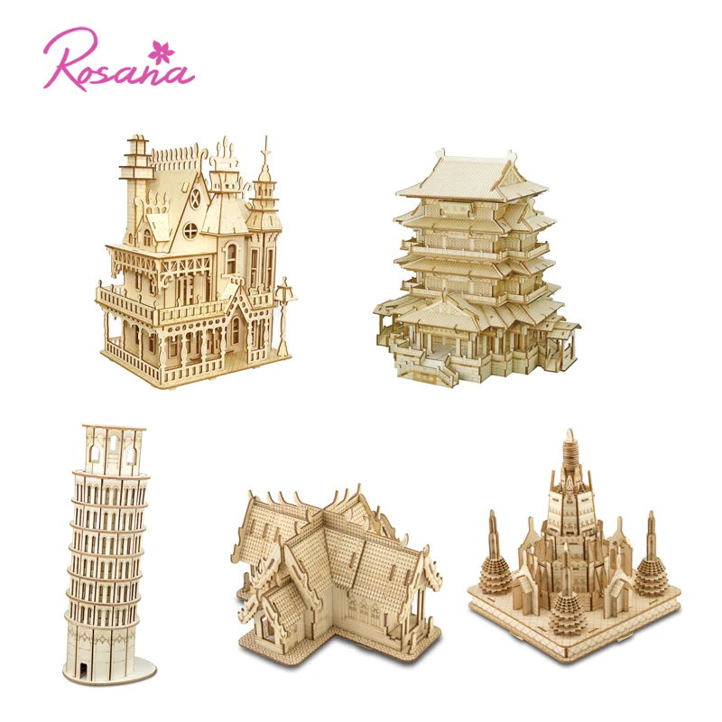 

Rosana Wooden Building Model Kit 3D Assemble Toy Villa Chinese Building Leaning Tower Temple Model Kit Puzzle Toy Children Gift